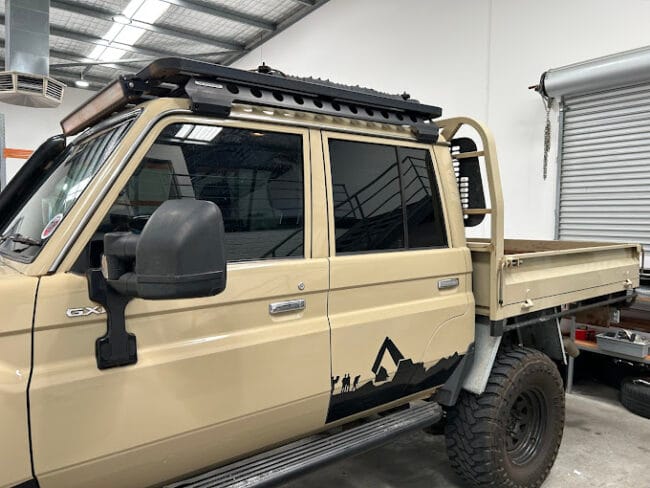 Tinted Toyota LandCruiser 79 Series – off-road ready with heat-blocking film and enhanced cabin comfort.